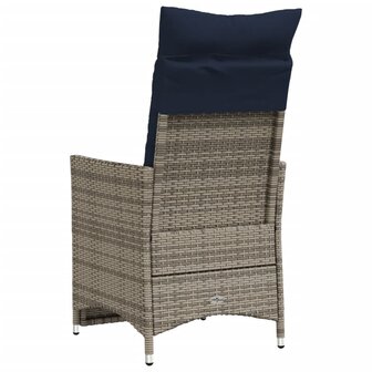 Tuinstoel verstelbaar met kussens poly rattan grijs