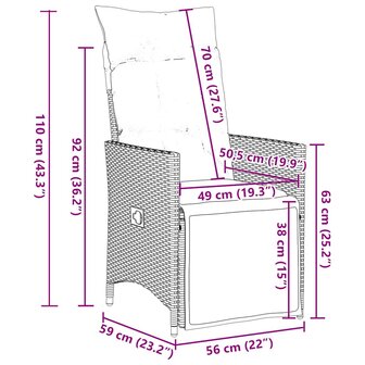 Tuinstoel verstelbaar met kussens poly rattan grijs