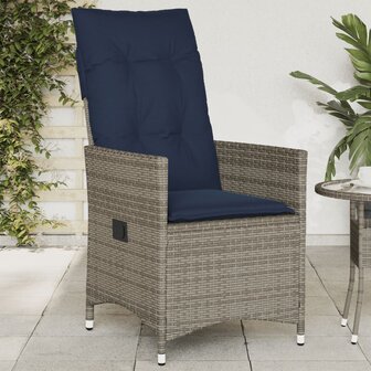 Tuinstoel verstelbaar met kussens poly rattan grijs