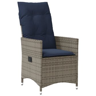 Tuinstoel verstelbaar met kussens poly rattan grijs