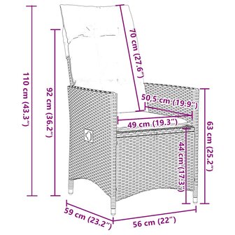 Tuinstoel verstelbaar met kussens poly rattan grijs