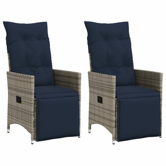 Tuinstoelen 2 st verstelbaar met kussens poly rattan grijs