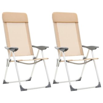 Campingstoelen 2 st inklapbaar aluminium cr&egrave;mewit