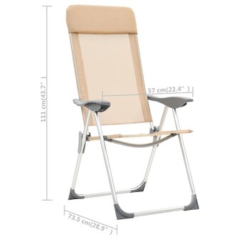 Campingstoelen 2 st inklapbaar aluminium cr&egrave;mewit
