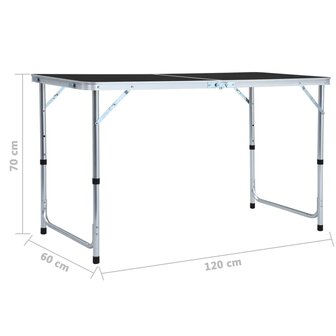 Campingtafel inklapbaar 120x60 cm aluminium grijs