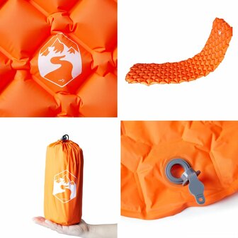 Kampeermatras opblaasbaar 190x58x6 cm 1-persoons oranje