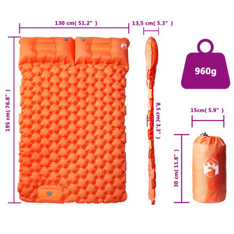 Kampeermatras met kussens zelfopblazend 2-persoons oranje