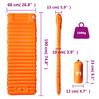 Kampeermatras met kussen zelfopblazend 1-persoons oranje
