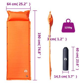 Kampeermatras met kussen zelfopblazend 1-persoons oranje