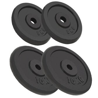 Halterschijven 4 st 2x10 kg en 2x5 kg gietijzer