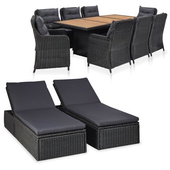 11-delige Tuinset poly rattan zwart
