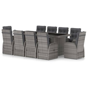 11-delige Tuinset met kussens poly rattan grijs