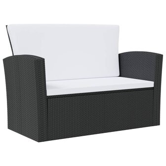 16-delige Loungeset met kussens poly rattan zwart
