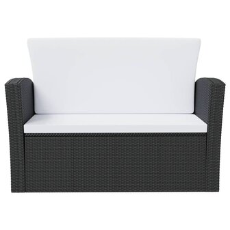 16-delige Loungeset met kussens poly rattan zwart