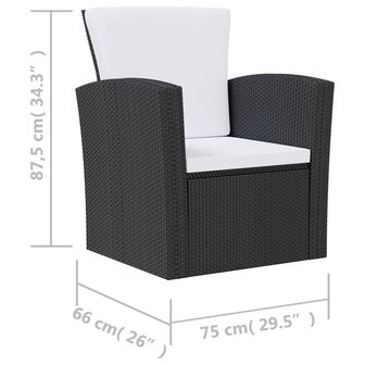 16-delige Loungeset met kussens poly rattan zwart