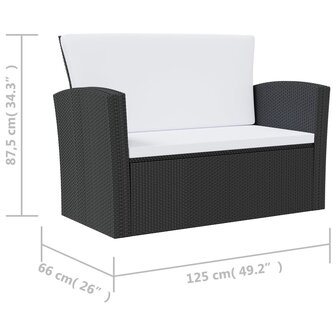 16-delige Loungeset met kussens poly rattan zwart