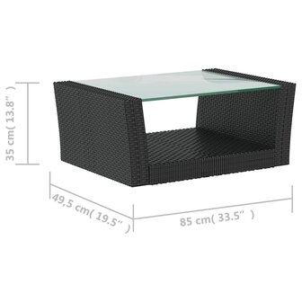 16-delige Loungeset met kussens poly rattan zwart