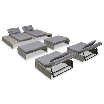 5-delige Loungeset met kussens poly rattan grijs