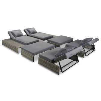 5-delige Loungeset met kussens poly rattan grijs