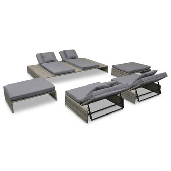 5-delige Loungeset met kussens poly rattan grijs