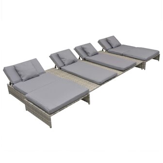 5-delige Loungeset met kussens poly rattan grijs