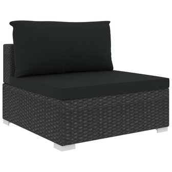 10-delige Loungeset met kussens poly rattan zwart