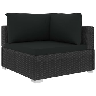 10-delige Loungeset met kussens poly rattan zwart