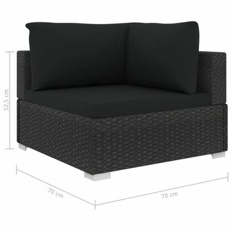10-delige Loungeset met kussens poly rattan zwart