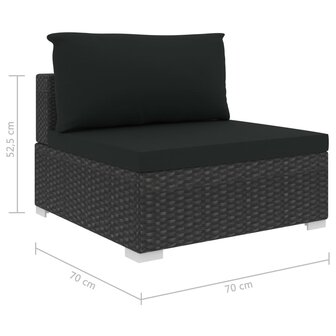 10-delige Loungeset met kussens poly rattan zwart