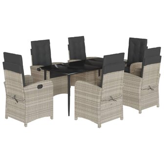 7-delige Tuinset met kussens poly rattan grijs