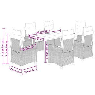 7-delige Tuinset met kussens poly rattan grijs