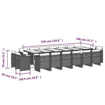 17-delige Tuinset met kussens poly rattan grijs