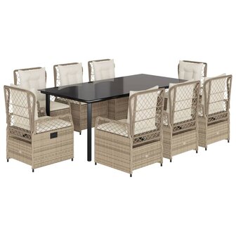9-delige Tuinset met kussens poly rattan beige