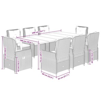 9-delige Tuinset met kussens poly rattan beige