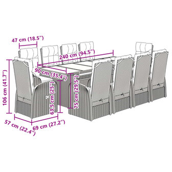 11-delige Tuinset met kussens poly rattan zwart