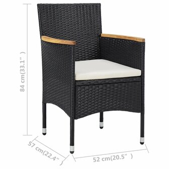 3-delige Tuinset poly rattan en acaciahout zwart