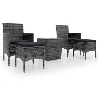 5-delige Bistroset poly rattan en gehard glas grijs