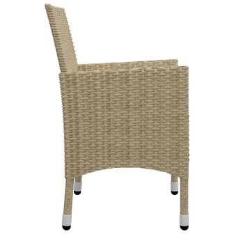 3-delige Bistroset poly rattan en gehard glas beige