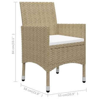 3-delige Bistroset poly rattan en gehard glas beige