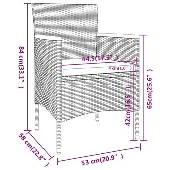 5-delige Bistroset poly rattan en gehard glas zwart
