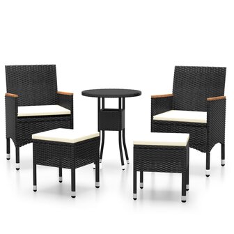 5-delige Loungeset poly rattan zwart