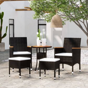 5-delige Loungeset poly rattan zwart