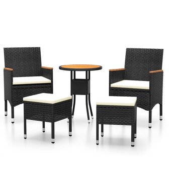 5-delige Loungeset poly rattan zwart