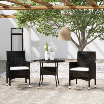 3-delige Tuinset poly rattan zwart