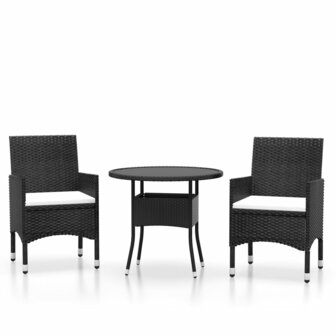3-delige Tuinset poly rattan zwart