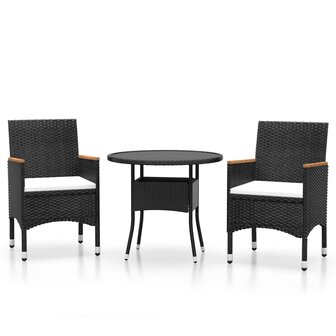 3-delige Tuinset poly rattan zwart