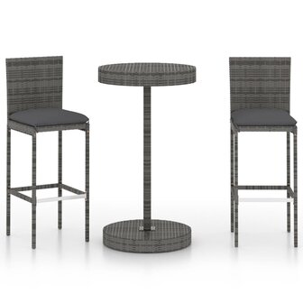 3-delige Tuinbarset met kussens poly rattan grijs