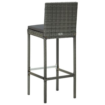 3-delige Tuinbarset met kussens poly rattan grijs