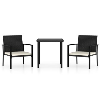 3-delige Tuinset poly rattan zwart