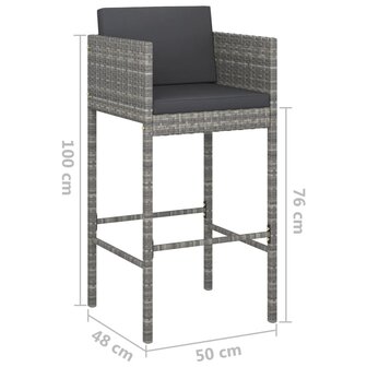 3-delige Tuinbarset met kussens poly rattan grijs